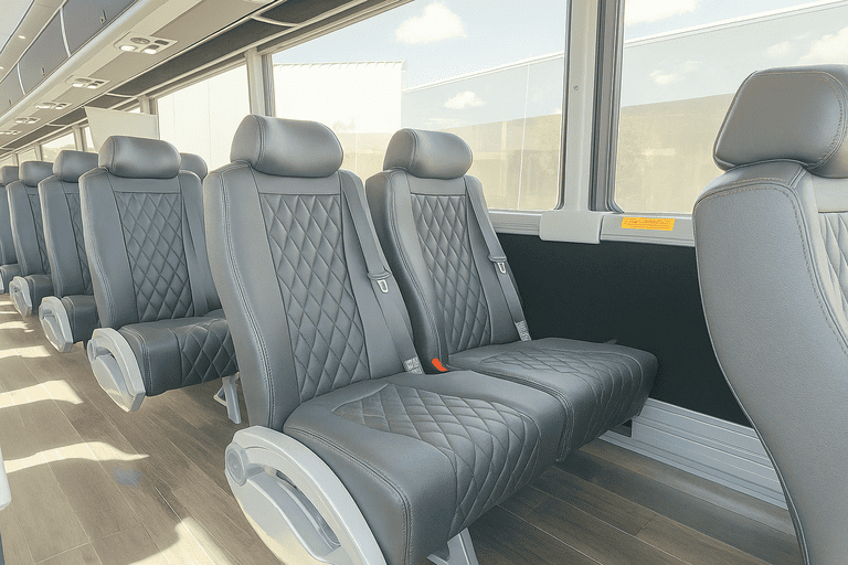 interior of South Bend Minibus Company charter bus